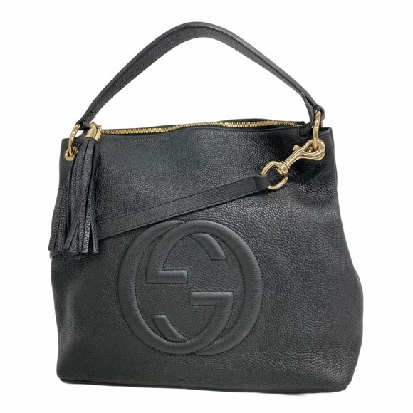 Gucci Soho Shoulder Bag 536194 Leather Black Champagne Women's P1160454 - Picture 1 of 10
